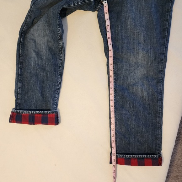 L.L.Bean Favorite Fit Jeans Red Plaid Cuffed Denim Pants Size 16 Regular - Picture 7 of 10